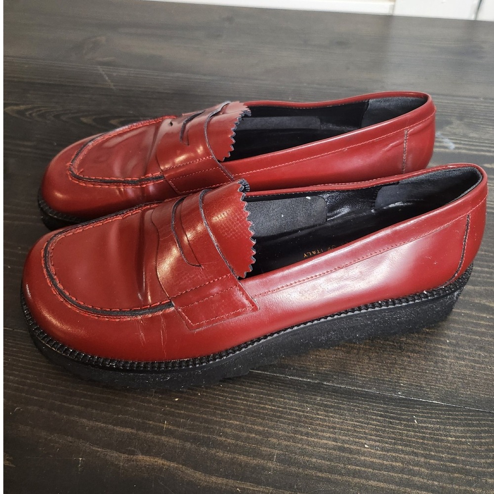 Donald J. Pliner Red Leather Penny Loafers